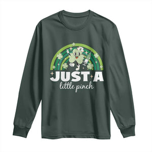 Funny St Patrick's Day Nurse Long Sleeve Shirt Just A Little Pinch Rainbow Shamrock TS11 Dark Forest Green Print Your Wear