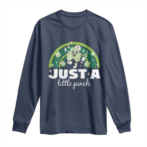 Funny St Patrick's Day Nurse Long Sleeve Shirt Just A Little Pinch Rainbow Shamrock TS11 Navy Print Your Wear