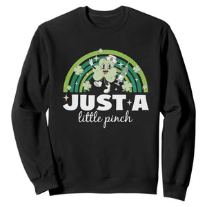 Funny St Patrick's Day Nurse Sweatshirt Just A Little Pinch Rainbow Shamrock TS11 Black Print Your Wear