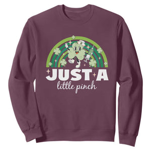 Funny St Patrick's Day Nurse Sweatshirt Just A Little Pinch Rainbow Shamrock TS11 Maroon Print Your Wear