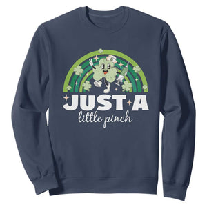 Funny St Patrick's Day Nurse Sweatshirt Just A Little Pinch Rainbow Shamrock TS11 Navy Print Your Wear