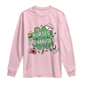 Funny St Patrick's Day Nurse Long Sleeve Shirt Nurses Love Shenanigans Nurse Life Shamrock TS11 Light Pink Print Your Wear