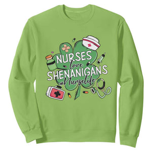 Funny St Patrick's Day Nurse Sweatshirt Nurses Love Shenanigans Nurse Life Shamrock TS11 Lime Print Your Wear