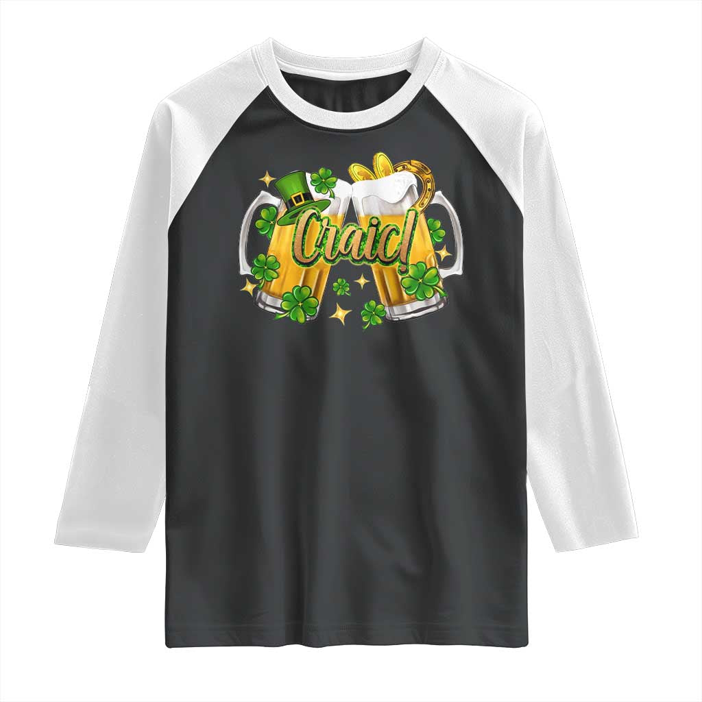 Funny St Patrick's Day Irish Beer Drinking Craic Raglan Shirt TS11 Black White Print Your Wear