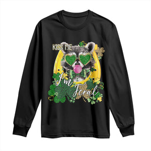 Funny St Patrick's Day Racoon Long Sleeve Shirt Kiss Me I'm Feral Horseshoe Shamrock TS11 Black Print Your Wear