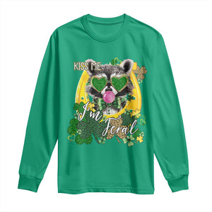 Funny St Patrick's Day Racoon Long Sleeve Shirt Kiss Me I'm Feral Horseshoe Shamrock TS11 Irish Green Print Your Wear