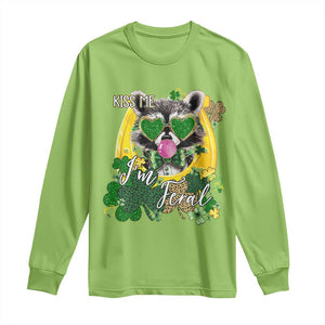 Funny St Patrick's Day Racoon Long Sleeve Shirt Kiss Me I'm Feral Horseshoe Shamrock TS11 Lime Print Your Wear