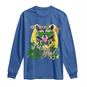 Funny St Patrick's Day Racoon Long Sleeve Shirt Kiss Me I'm Feral Horseshoe Shamrock TS11 Royal Blue Print Your Wear