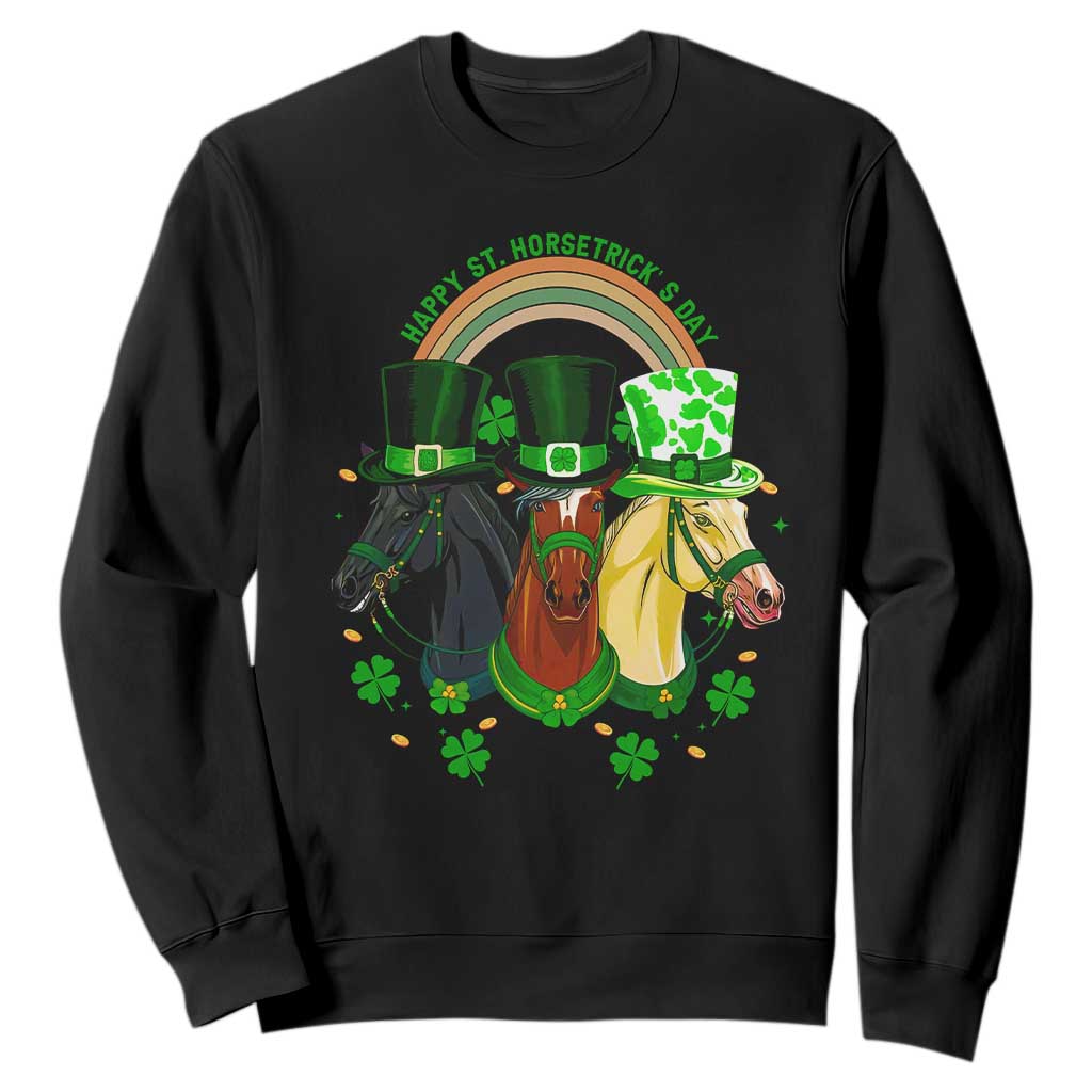Funny St Patrick's Day Horse Sweatshirt Happy St Horsetrick's Day Shamrock TS11 Black Print Your Wear