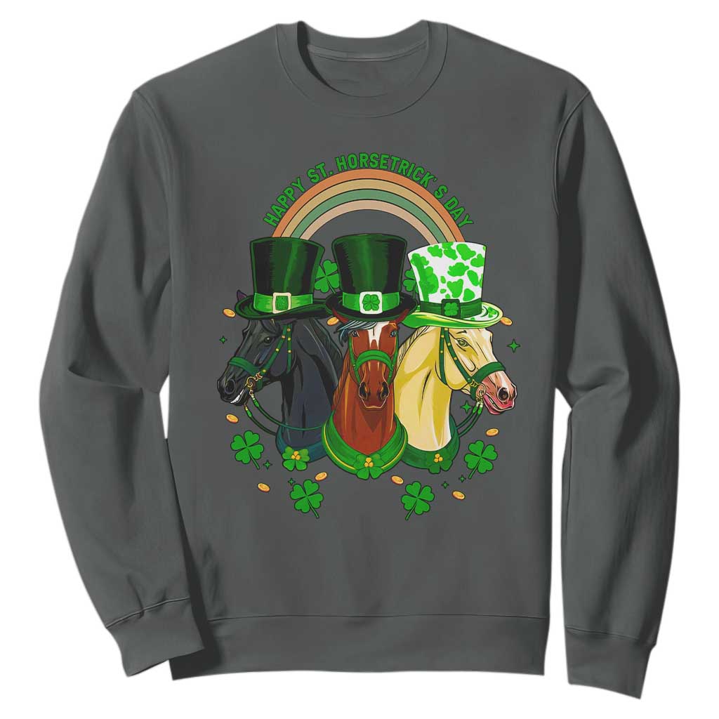 Funny St Patrick's Day Horse Sweatshirt Happy St Horsetrick's Day Shamrock TS11 Dark Heather Print Your Wear