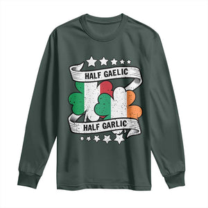 Funny Half Gaelic Half Garlic Long Sleeve Shirt Irish Italian St. Patrick's Day TS11 Dark Forest Green Print Your Wear