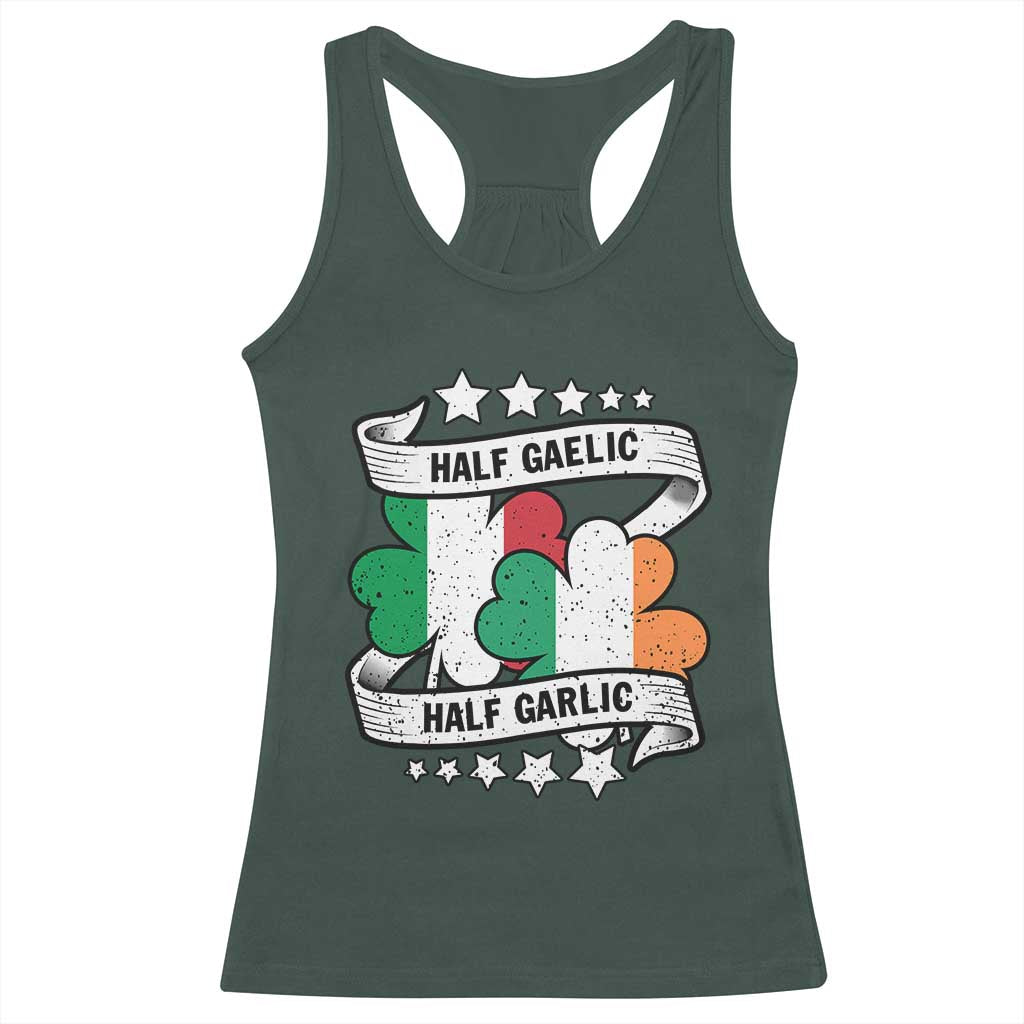 Funny Half Gaelic Half Garlic Racerback Tank Top Irish Italian St. Patrick's Day TS11 Dark Forest Green Print Your Wear