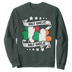 Funny Half Gaelic Half Garlic Sweatshirt Irish Italian St. Patrick's Day TS11 Dark Forest Green Print Your Wear