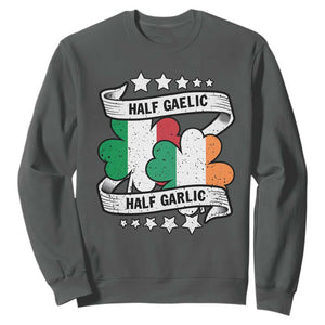 Funny Half Gaelic Half Garlic Sweatshirt Irish Italian St. Patrick's Day TS11 Dark Heather Print Your Wear