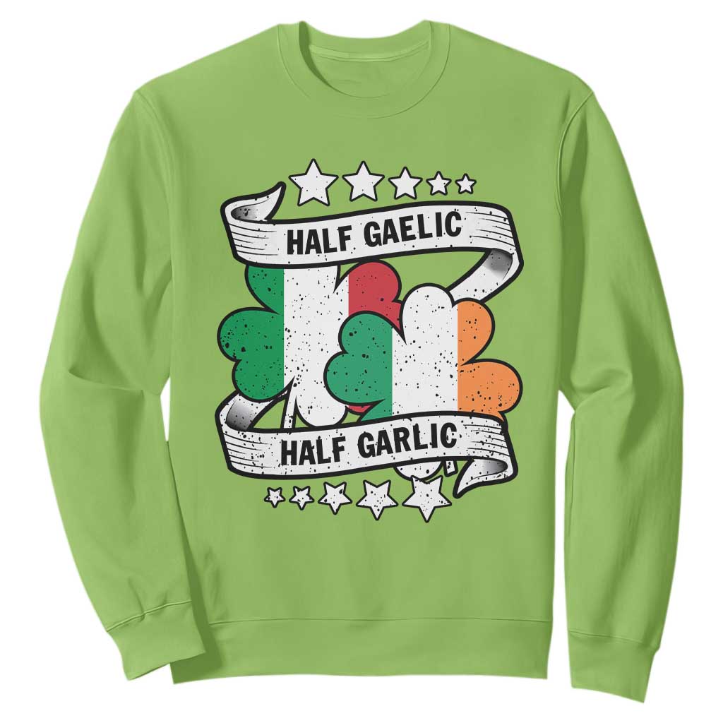 Funny Half Gaelic Half Garlic Sweatshirt Irish Italian St. Patrick's Day TS11 Lime Print Your Wear
