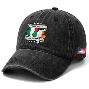 Funny Half Gaelic Half Garlic Washed Cotton Baseball Cap Irish Italian St. Patrick's Day TS11 Print Your Wear