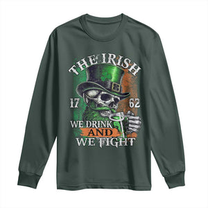 Irish Soldiers 1762 Long Sleeve Shirt The Irish We Drink And We Fight Shamrock Skull Beer TS11 Dark Forest Green Print Your Wear