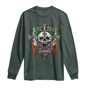 Funny Irish Warrior Long Sleeve Shirt Vintage Skull Celtic Cross Ireland Flag TS11 Dark Forest Green Print Your Wear