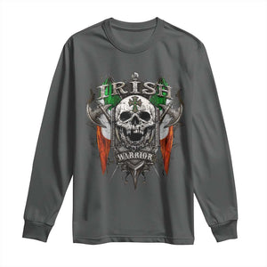 Funny Irish Warrior Long Sleeve Shirt Vintage Skull Celtic Cross Ireland Flag TS11 Dark Heather Print Your Wear