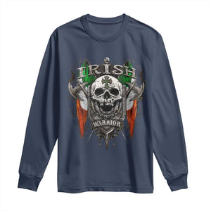 Funny Irish Warrior Long Sleeve Shirt Vintage Skull Celtic Cross Ireland Flag TS11 Navy Print Your Wear