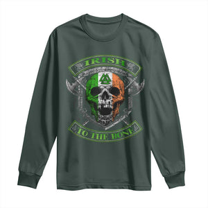 Irish Viking Long Sleeve Shirt Irish To The Bone Vintage Ireland Flag Skull TS11 Dark Forest Green Print Your Wear