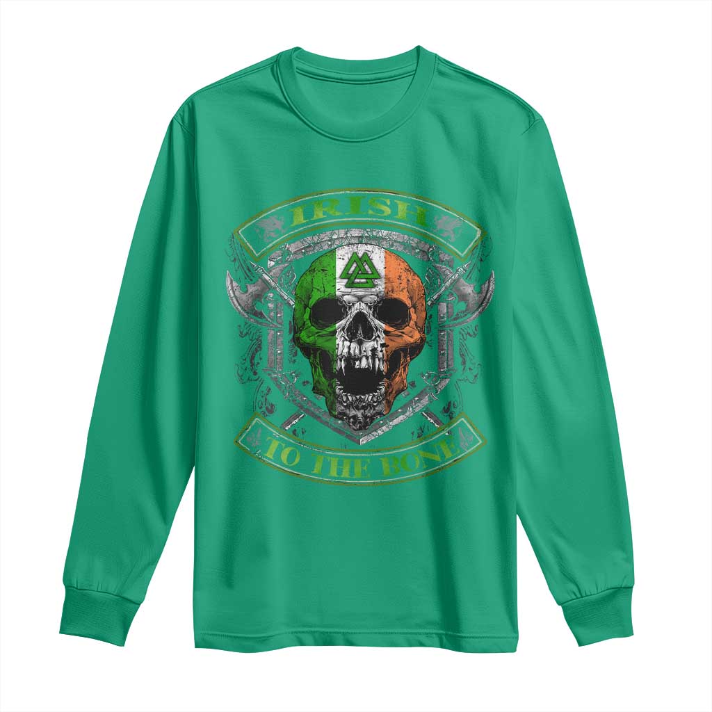 Irish Viking Long Sleeve Shirt Irish To The Bone Vintage Ireland Flag Skull TS11 Irish Green Print Your Wear