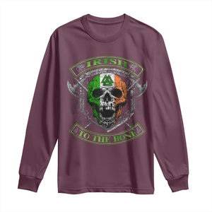 Irish Viking Long Sleeve Shirt Irish To The Bone Vintage Ireland Flag Skull TS11 Maroon Print Your Wear