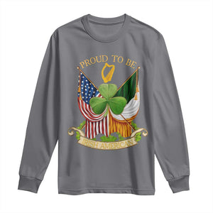 Proud To Be Irish American Long Sleeve Shirt Vintage Ireland USA Flag Shamrock Harp TS11 Charcoal Print Your Wear