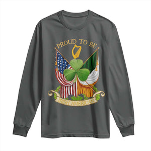 Proud To Be Irish American Long Sleeve Shirt Vintage Ireland USA Flag Shamrock Harp TS11 Dark Heather Print Your Wear