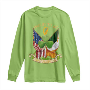 Proud To Be Irish American Long Sleeve Shirt Vintage Ireland USA Flag Shamrock Harp TS11 Lime Print Your Wear