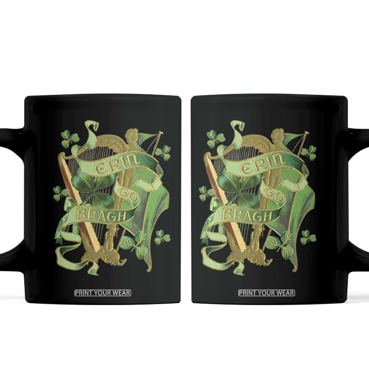 Irish Pride Coffee Mug Erin Go Bragh Harp Shamrock St Patrick's Day TS11 Black Print Your Wear