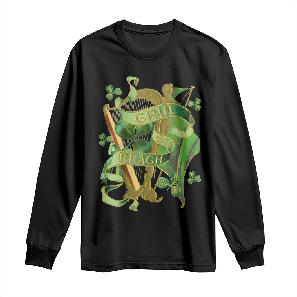 Irish Pride Long Sleeve Shirt Erin Go Bragh Harp Shamrock St Patrick's Day TS11 Black Print Your Wear