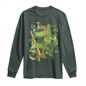 Irish Pride Long Sleeve Shirt Erin Go Bragh Harp Shamrock St Patrick's Day TS11 Dark Forest Green Print Your Wear