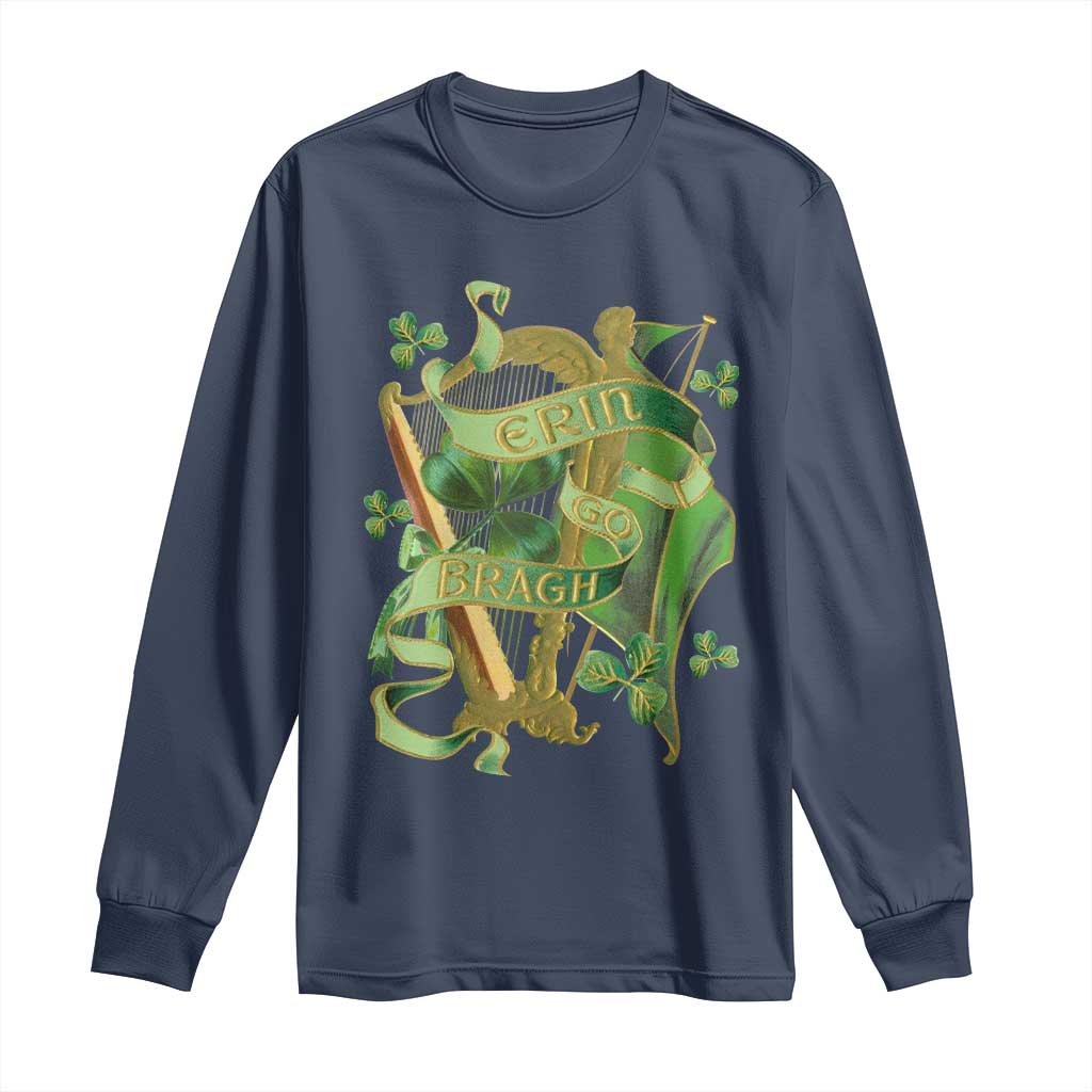 Irish Pride Long Sleeve Shirt Erin Go Bragh Harp Shamrock St Patrick's Day TS11 Navy Print Your Wear