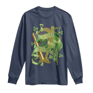 Irish Pride Long Sleeve Shirt Erin Go Bragh Harp Shamrock St Patrick's Day TS11 Navy Print Your Wear