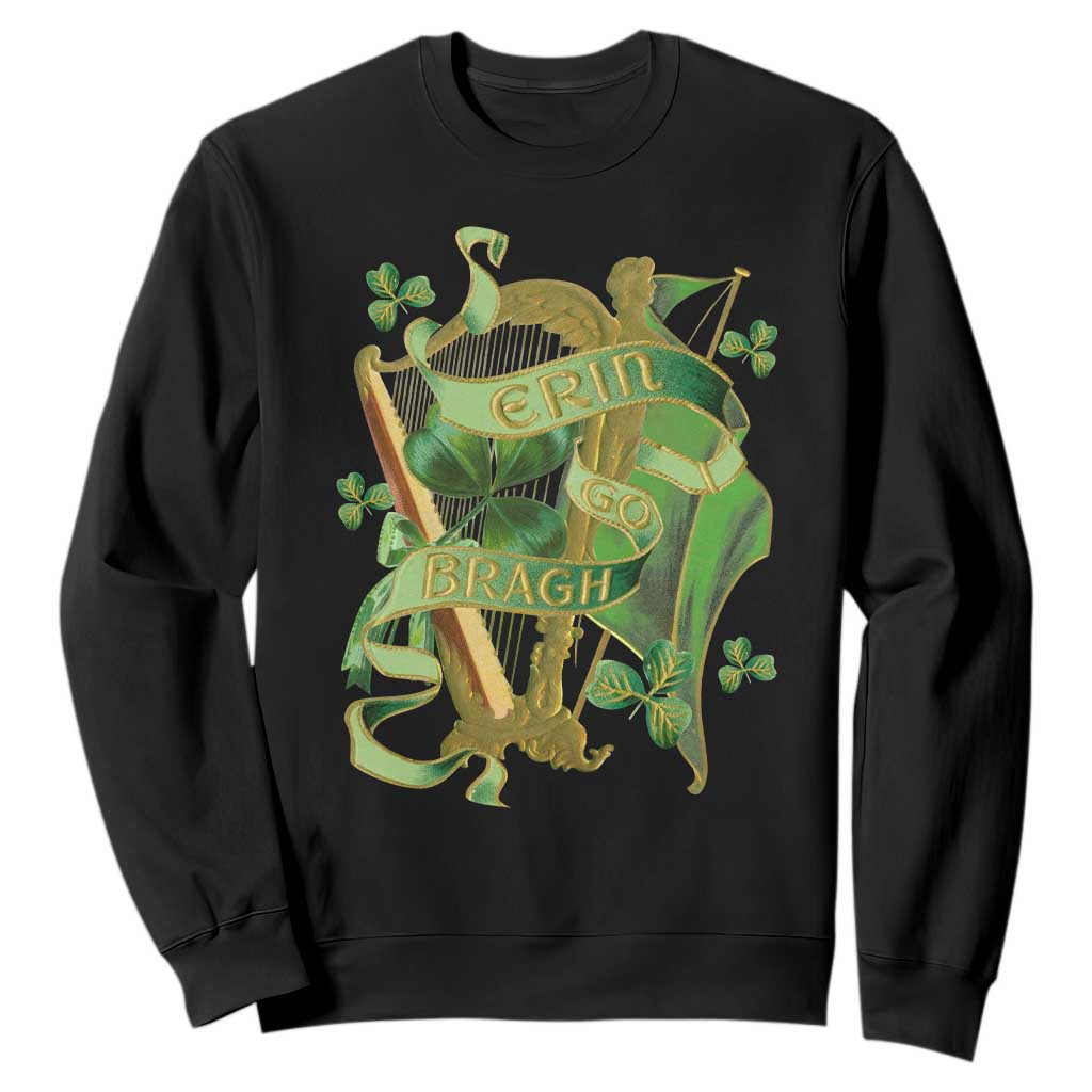 Irish Pride Sweatshirt Erin Go Bragh Harp Shamrock St Patrick's Day TS11 Black Print Your Wear