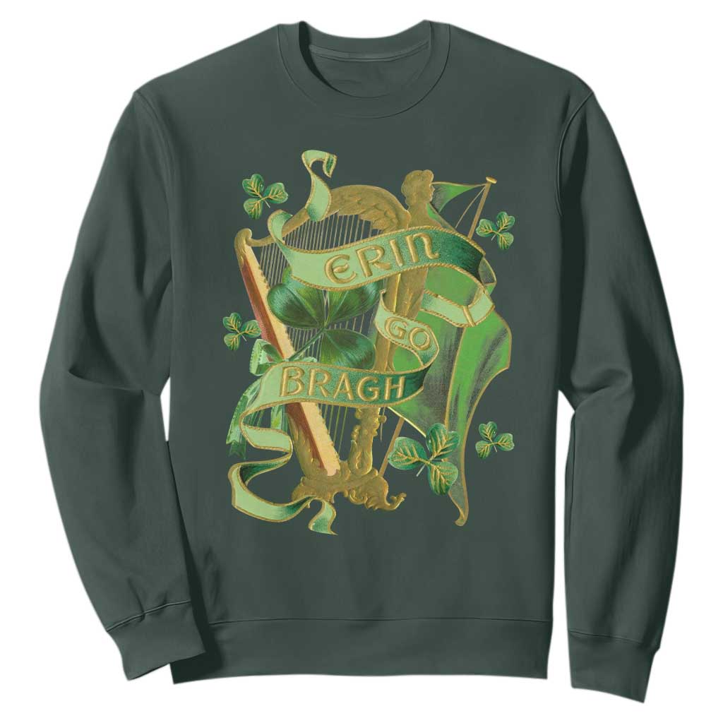 Irish Pride Sweatshirt Erin Go Bragh Harp Shamrock St Patrick's Day TS11 Dark Forest Green Print Your Wear