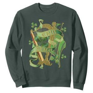 Irish Pride Sweatshirt Erin Go Bragh Harp Shamrock St Patrick's Day TS11 Dark Forest Green Print Your Wear