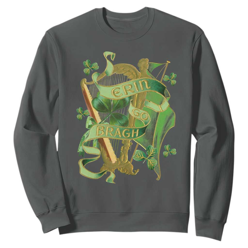 Irish Pride Sweatshirt Erin Go Bragh Harp Shamrock St Patrick's Day TS11 Dark Heather Print Your Wear