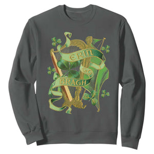 Irish Pride Sweatshirt Erin Go Bragh Harp Shamrock St Patrick's Day TS11 Dark Heather Print Your Wear