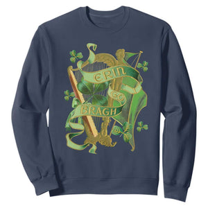 Irish Pride Sweatshirt Erin Go Bragh Harp Shamrock St Patrick's Day TS11 Navy Print Your Wear