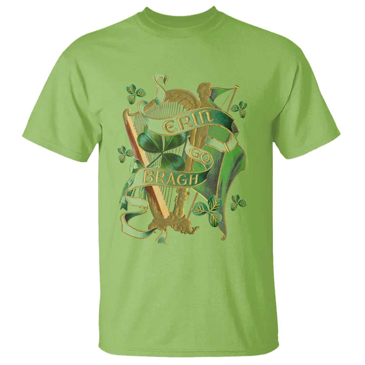 Irish Pride T Shirt Erin Go Bragh Harp Shamrock St Patrick's Day TS11 Lime Print Your Wear