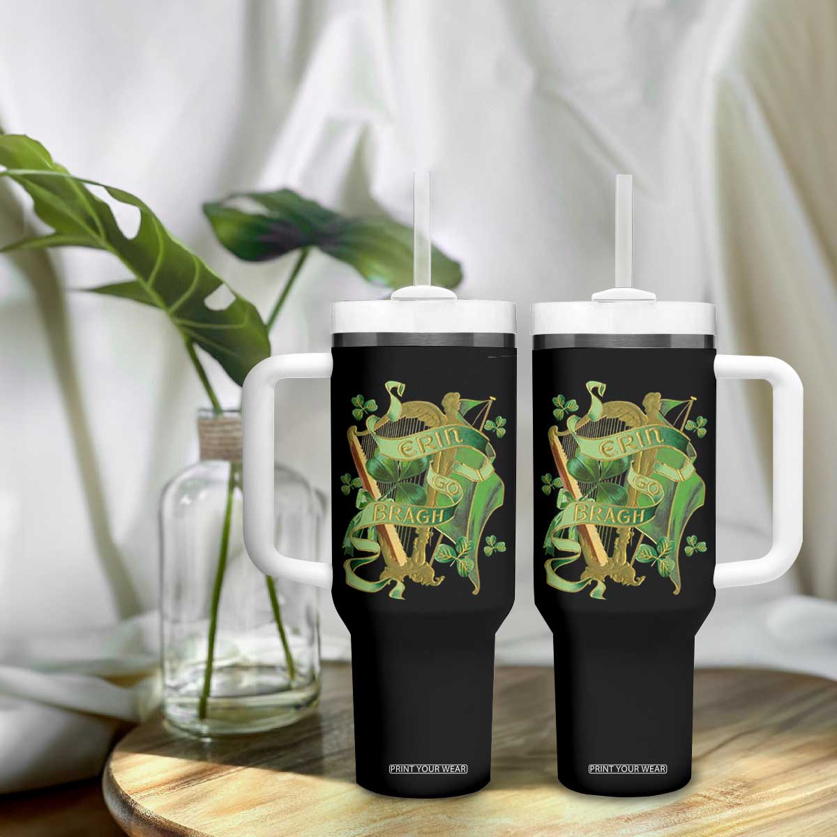 Irish Pride Tumbler With Handle Erin Go Bragh Harp Shamrock St Patrick's Day TS11 Print Your Wear
