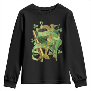 Irish Pride Youth Sweatshirt Erin Go Bragh Harp Shamrock St Patrick's Day TS11 Black Print Your Wear