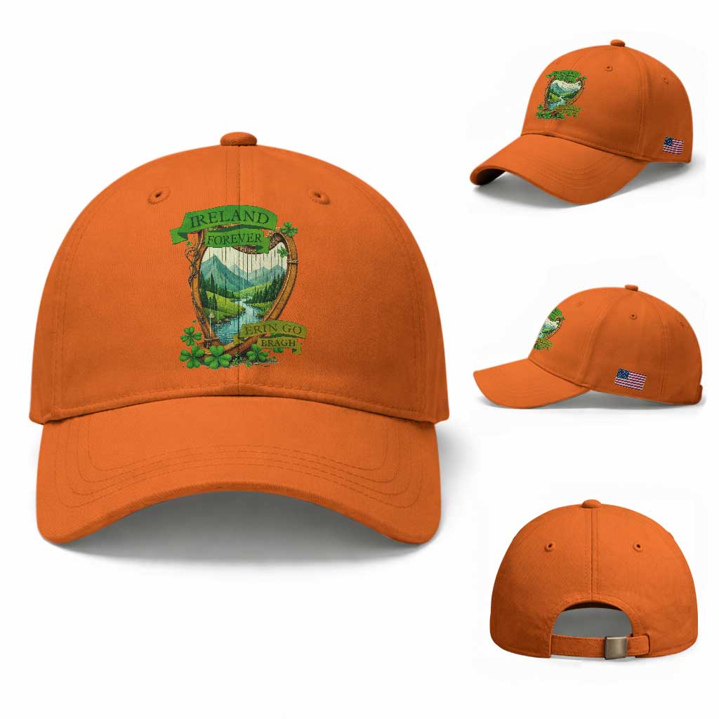 Irish Pride Baseball Cap Ireland Forever Erin Go Bragh Harp Shamrock TS11 Baseball Cap Universal Fit Orange Print Your Wear