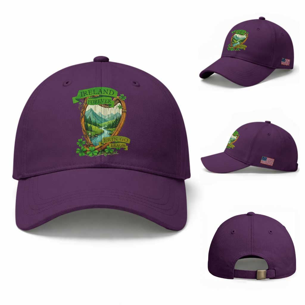 Irish Pride Baseball Cap Ireland Forever Erin Go Bragh Harp Shamrock TS11 Baseball Cap Universal Fit Purple Print Your Wear