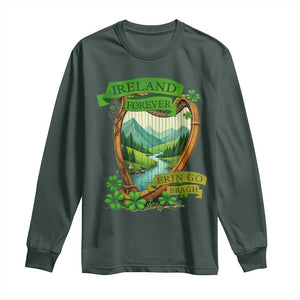 Irish Pride Long Sleeve Shirt Ireland Forever Erin Go Bragh Harp Shamrock TS11 Dark Forest Green Print Your Wear