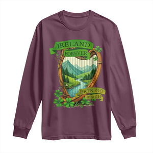 Irish Pride Long Sleeve Shirt Ireland Forever Erin Go Bragh Harp Shamrock TS11 Maroon Print Your Wear