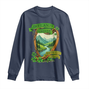 Irish Pride Long Sleeve Shirt Ireland Forever Erin Go Bragh Harp Shamrock TS11 Navy Print Your Wear