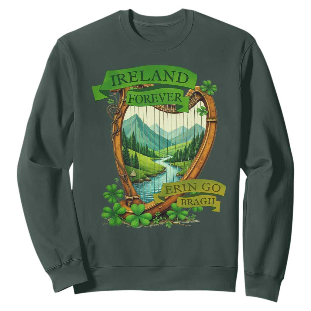 Irish Pride Sweatshirt Ireland Forever Erin Go Bragh Harp Shamrock TS11 Dark Forest Green Print Your Wear